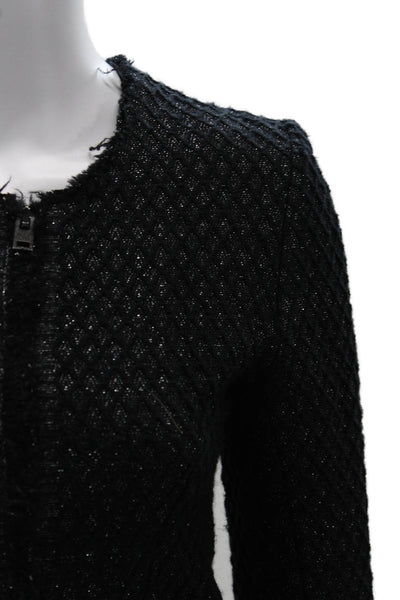 IRO Women Blazer Black Argyle Zip Long Sleeve Round Neck Size 0