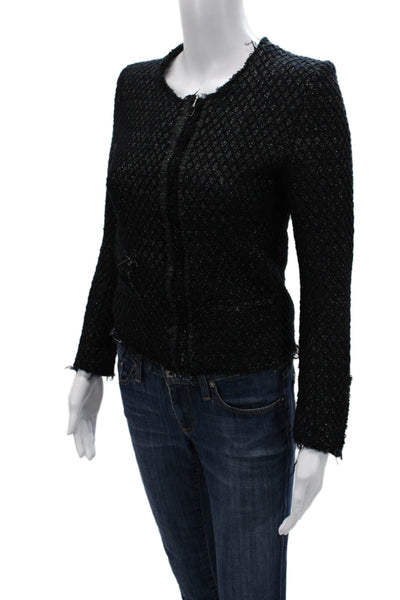 IRO Women Blazer Black Argyle Zip Long Sleeve Round Neck Size 0