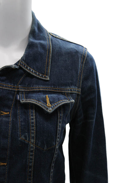 Earl Jean Women Collared Button Dark Blue Cotton 90s Jacket Long Sleeve Size S