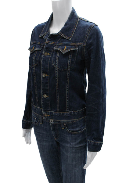 Earl Jean Women Collared Button Dark Blue Cotton 90s Jacket Long Sleeve Size S