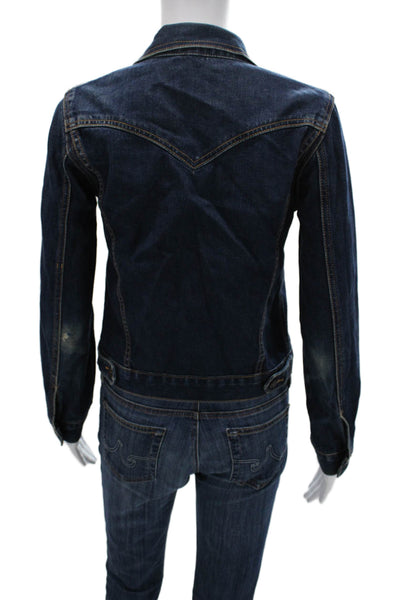 Earl Jean Women Collared Button Dark Blue Cotton 90s Jacket Long Sleeve Size S