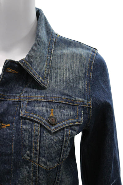 Earl Jean Women Dark Blue Collared Button Jacket Long Sleeve 90s Size S