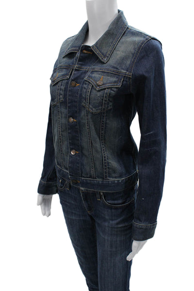 Earl Jean Women Dark Blue Collared Button Jacket Long Sleeve 90s Size S