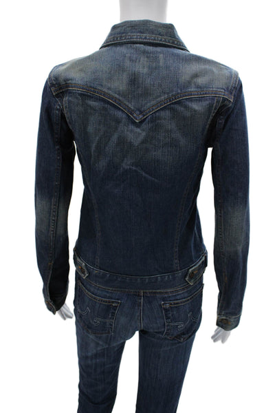 Earl Jean Women Dark Blue Collared Button Jacket Long Sleeve 90s Size S