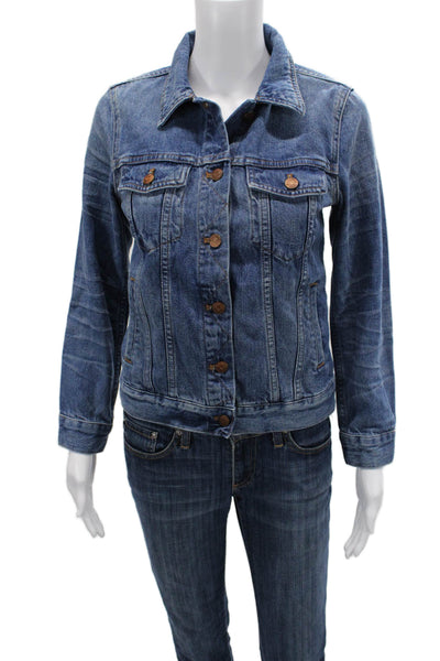 Madewell Womens Dark Blue Cotton Collared Button Long Sleeve Jacket Size S