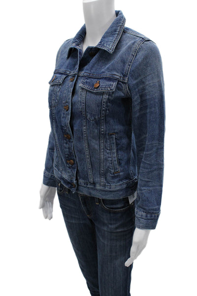 Madewell Womens Dark Blue Cotton Collared Button Long Sleeve Jacket Size S