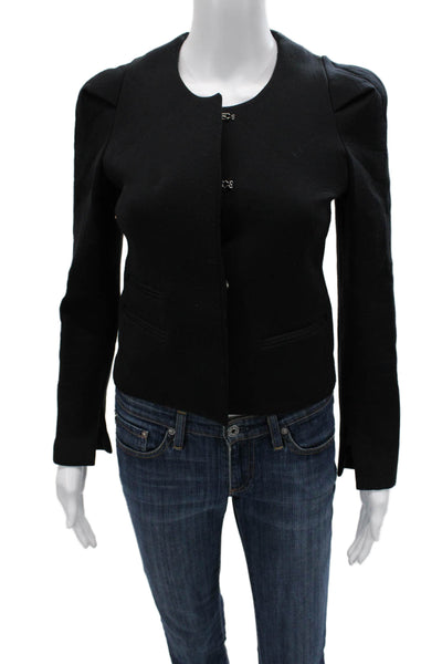 IRO Womens Designer Black Cotton Blazer Long Sleeve Hook Eye Size 0