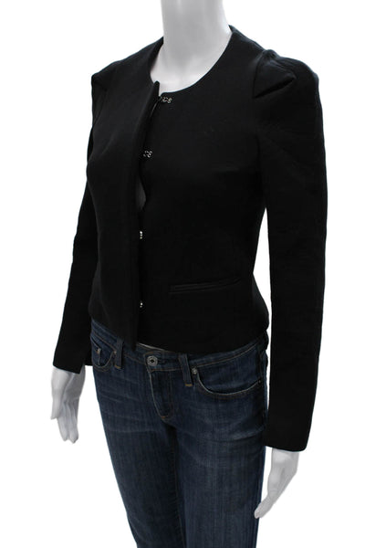 IRO Womens Designer Black Cotton Blazer Long Sleeve Hook Eye Size 0