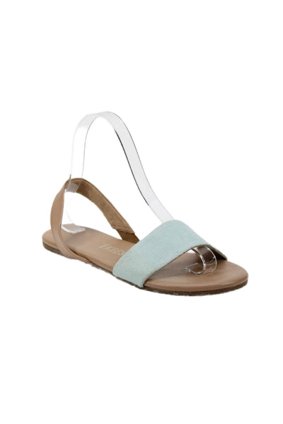 TKEES Womens Leather Slingbacks Sandals Blue Beige Size 6