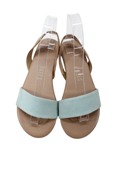 TKEES Womens Leather Slingbacks Sandals Blue Beige Size 6