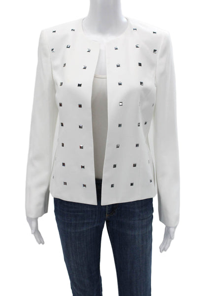 Kasper Women Geometric White Polyester Blazer Long Sleeve Size 6P