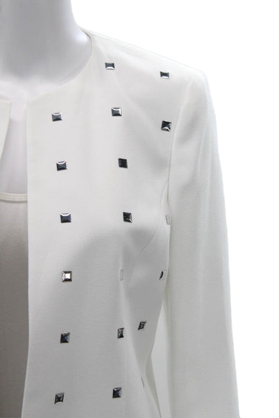 Kasper Women Geometric White Polyester Blazer Long Sleeve Size 6P