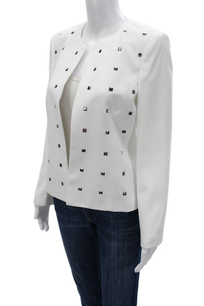 Kasper Women Geometric White Polyester Blazer Long Sleeve Size 6P