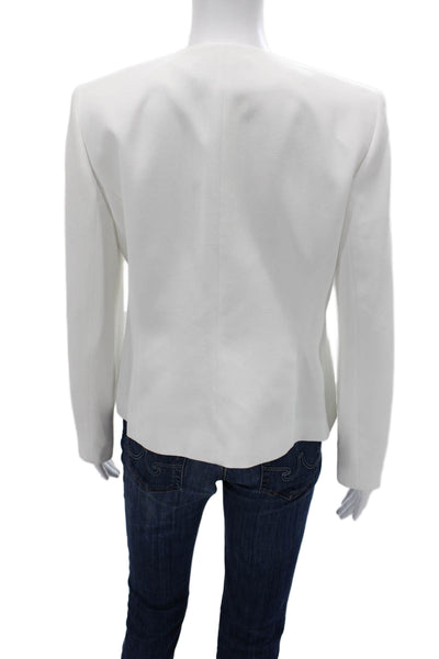 Kasper Women Geometric White Polyester Blazer Long Sleeve Size 6P