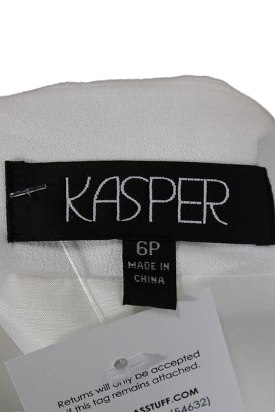 Kasper Women Geometric White Polyester Blazer Long Sleeve Size 6P