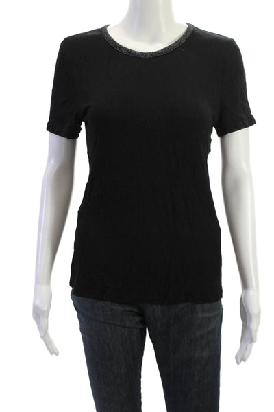 Pink Tartan Women Black Basic T Shirt Crew Neck Short Sleeve Modal Size M