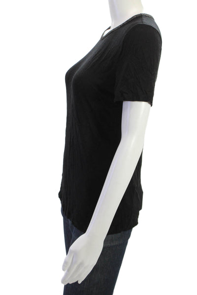 Pink Tartan Women Black Basic T Shirt Crew Neck Short Sleeve Modal Size M