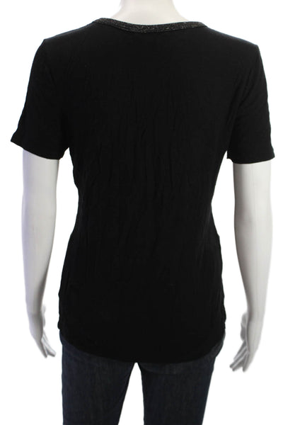 Pink Tartan Women Black Basic T Shirt Crew Neck Short Sleeve Modal Size M
