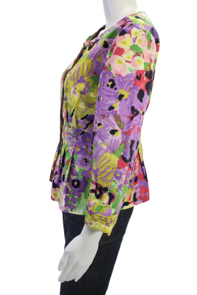 Elie Tahari Women Green Floral Button Round Neck 3/4 Sleeve Blouse Size 8