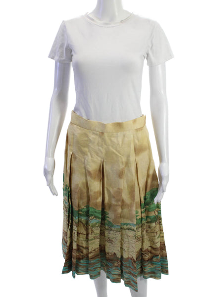 Anne Klein Womens Pleated Linen Graphic Knee Length Skirt Beige Size 8