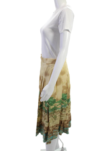 Anne Klein Womens Pleated Linen Graphic Knee Length Skirt Beige Size 8