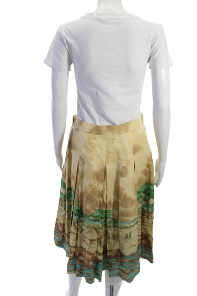 Anne Klein Womens Pleated Linen Graphic Knee Length Skirt Beige Size 8
