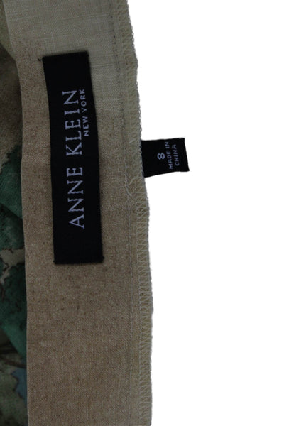 Anne Klein Womens Pleated Linen Graphic Knee Length Skirt Beige Size 8