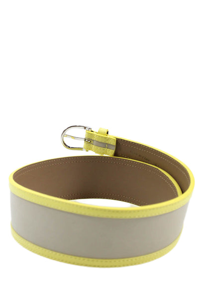 Elie Tahari Womens Leather Wide Silver Tone Belt Yellow Size 30.5