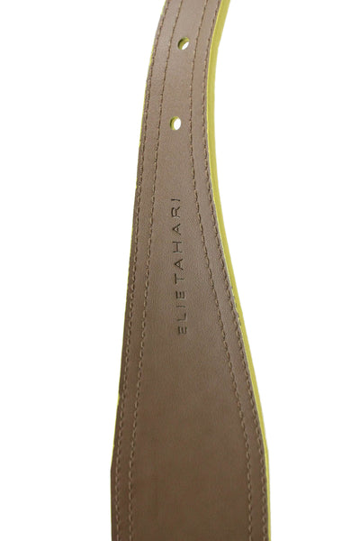 Elie Tahari Womens Leather Wide Silver Tone Belt Yellow Size 30.5