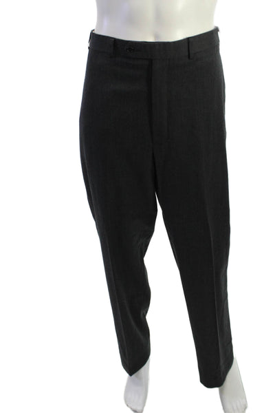 Brooks Brothers Mens Wool Dress Pants Dark Gray Solid Button Size 37