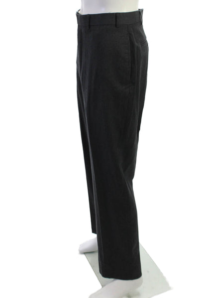 Brooks Brothers Mens Wool Dress Pants Dark Gray Solid Button Size 37