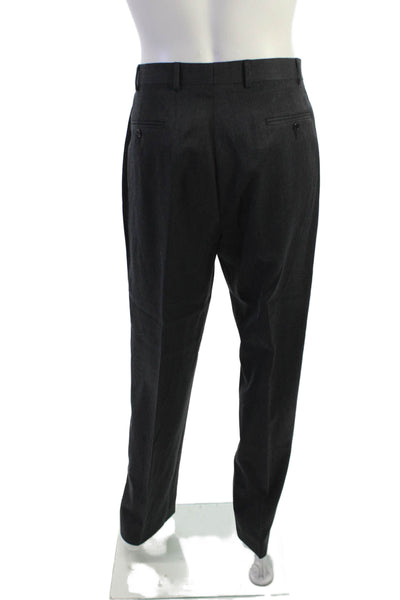 Brooks Brothers Mens Wool Dress Pants Dark Gray Solid Button Size 37