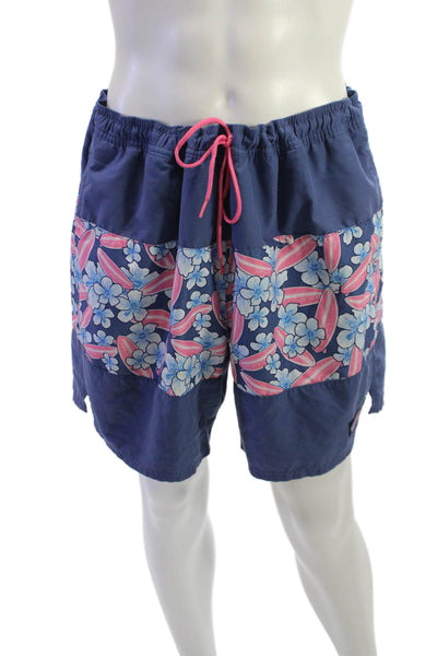 Vineyard Vines Mens Dark Blue Floral Drawstring Beach Polyester Shorts Size XL