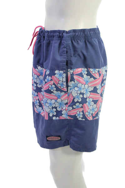 Vineyard Vines Mens Dark Blue Floral Drawstring Beach Polyester Shorts Size XL
