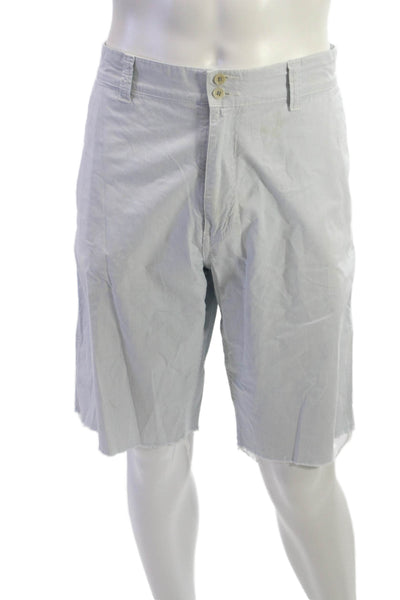John Varvatos Star USA Mens Chino Shorts Light Blue Striped Cotton Size 36
