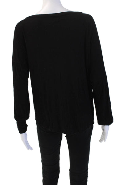 Michael Lauren Womens Basic Solid Black Long Sleeve Round Neck Top Size S