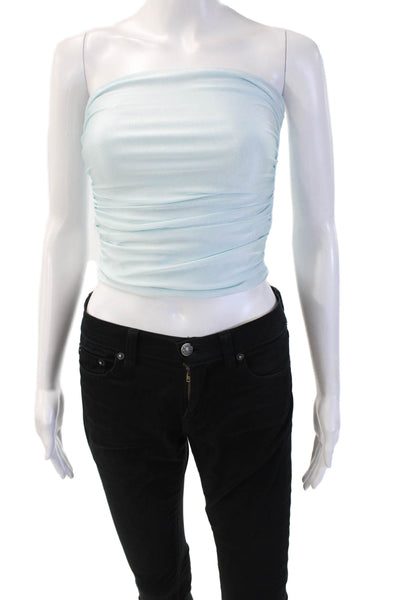 Ser.O.Ya Women Cropped Tank Light Blue Sleeveless Polyester Spandex Size S