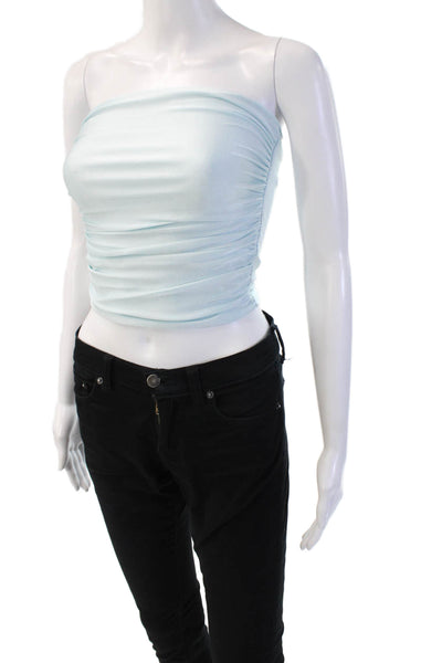 Ser.O.Ya Women Cropped Tank Light Blue Sleeveless Polyester Spandex Size S