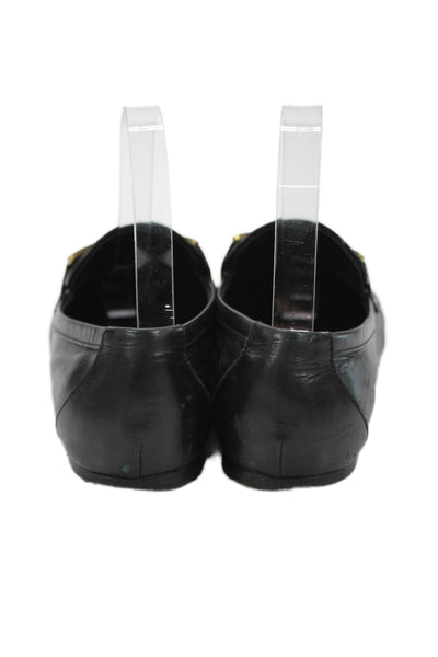 Tods Womens Leather Gold Tone Slide On Loafers Black Size 36 6
