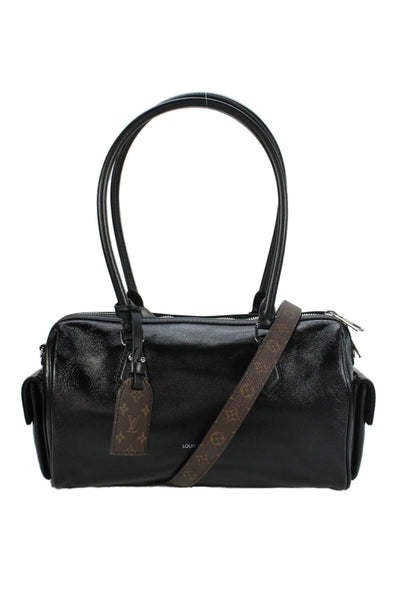 Louis Vuitton Womens Leather Silver Tone Crossbody Shoulder Handbag Black Brown