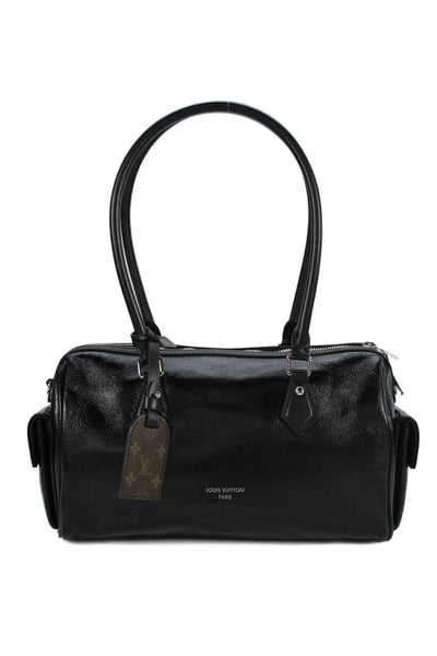 Louis Vuitton Womens Leather Silver Tone Crossbody Shoulder Handbag Black Brown
