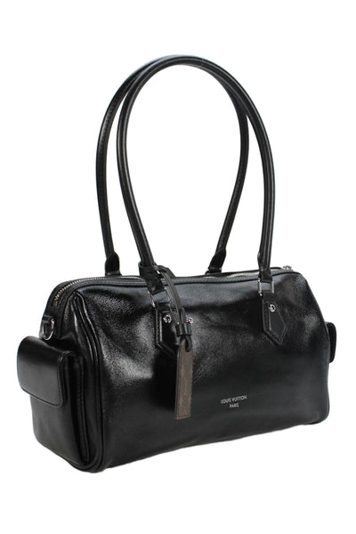 Louis Vuitton Womens Leather Silver Tone Crossbody Shoulder Handbag Black Brown