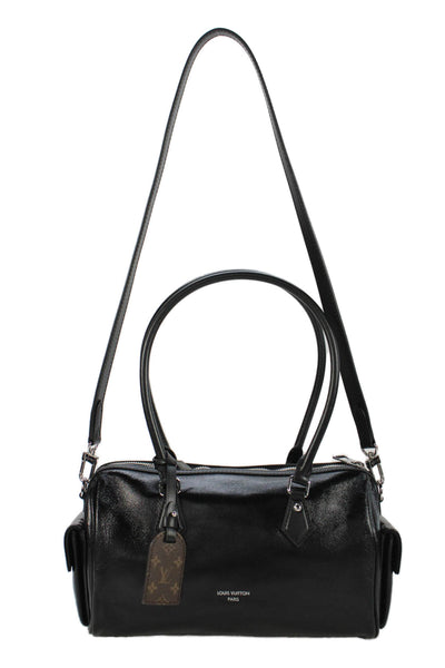 Louis Vuitton Womens Leather Silver Tone Crossbody Shoulder Handbag Black Brown