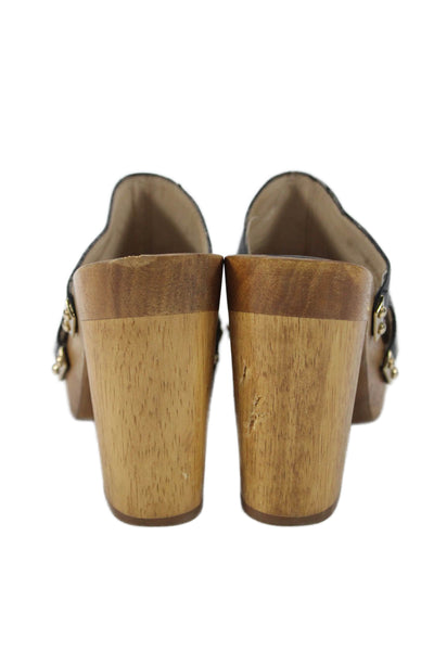 Trina Turk Womens Leather Gold Tone Slide On Sandal Heels Black Size 6.5 Medium