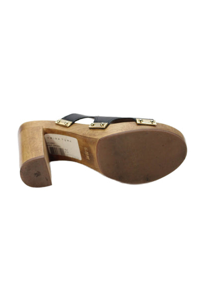 Trina Turk Womens Leather Gold Tone Slide On Sandal Heels Black Size 6.5 Medium