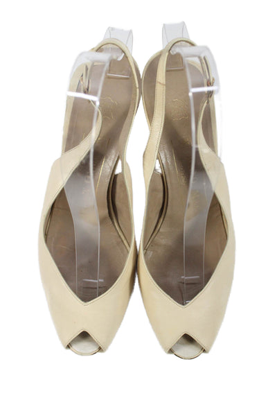 Bruno Magli Womens Leather Peep Toe Slingbacks Pumps White Size 7 B