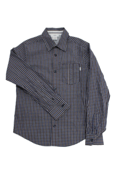 Boss Hugo Boss Childrens Boys Plaid Button Down Shirt Blue Brown Size 10