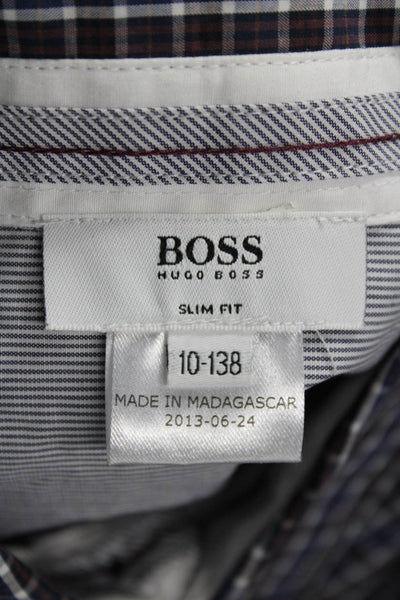 Boss Hugo Boss Childrens Boys Plaid Button Down Shirt Blue Brown Size 10