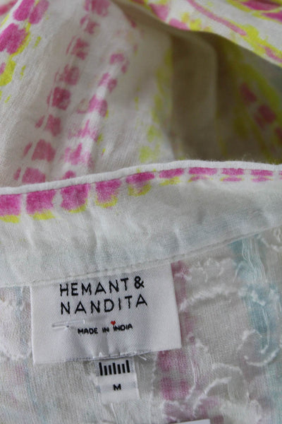 Hemant & Nandita Womens White Cotton Shirt Dress Long Sleeve Size M