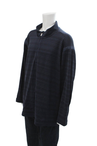 Tommy Bahama Mens Dark Blue Striped Mock Neck Long Sleeve Band Tee Size 3XL